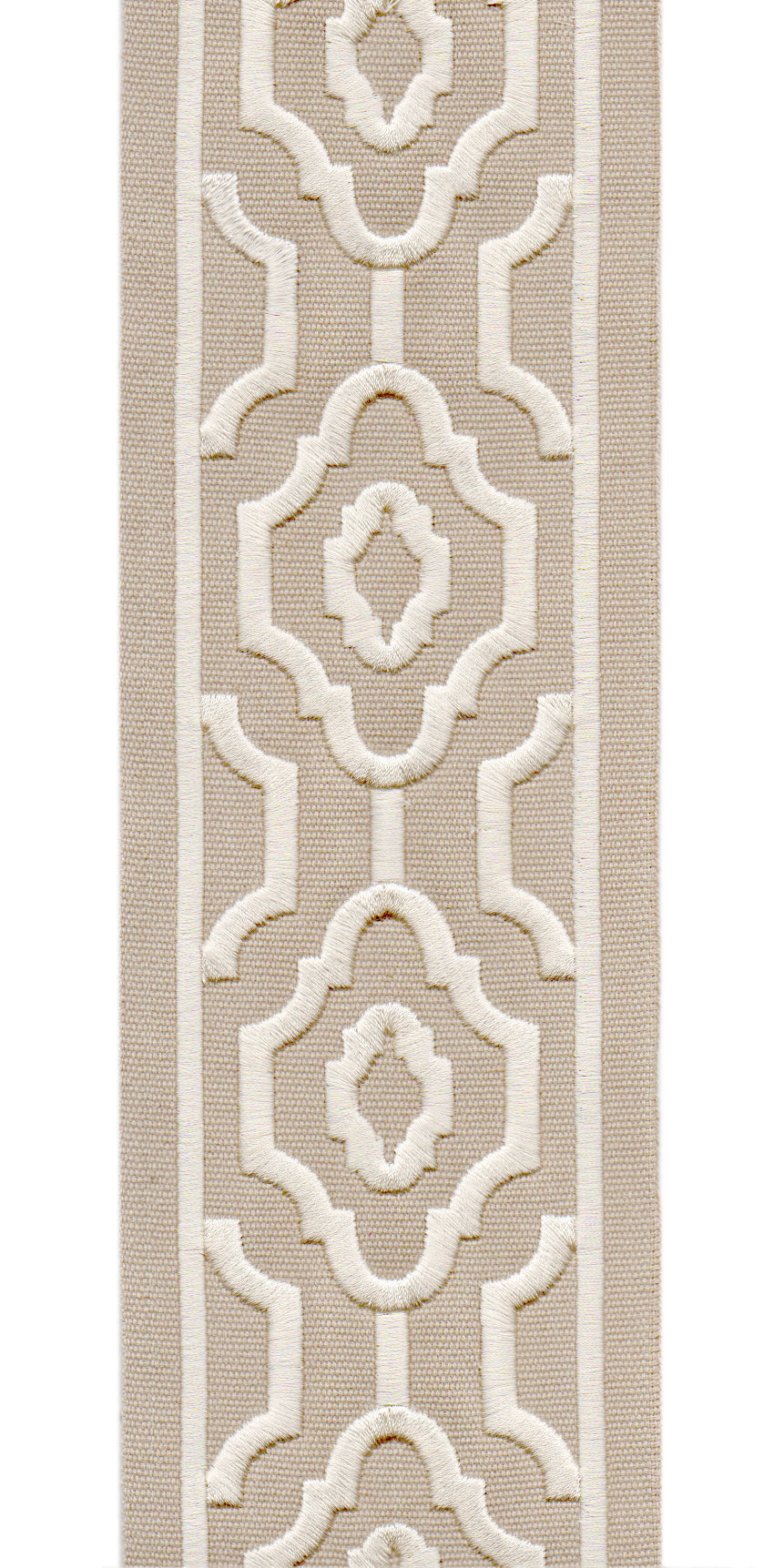 Geometric Embroidered Trim | 10cm Wide Cotton Canvas | Modern Moroccan Design for Curtains, Cushions & Crafts | By the Metre
