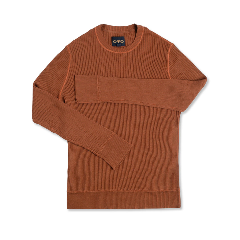 Ribbed Poor Boy Crewneck Sweater (Sepia Brown)-0