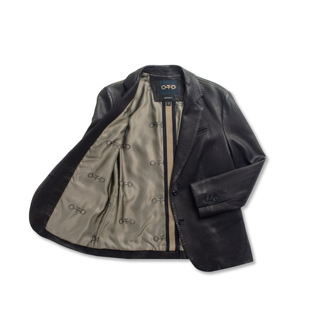 Cropped Sleeve Leather Blazer-1