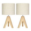 Set of 2 - Solid Wood Tripod Table Lamp with Beige Linen Drum Shade-0