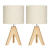 Set of 2 - Solid Wood Tripod Table Lamp with Beige Linen Drum Shade-0