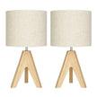 Set of 2 - Solid Wood Tripod Table Lamp with Beige Linen Drum Shade-2