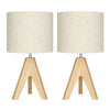 Set of 2 - Solid Wood Tripod Table Lamp with Beige Linen Drum Shade-2