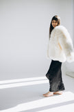 Sheepskin Fur / Coat with Burgundy Silk Lining - White-2