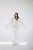 Sheepskin Fur / Coat with Burgundy Silk Lining - White-1