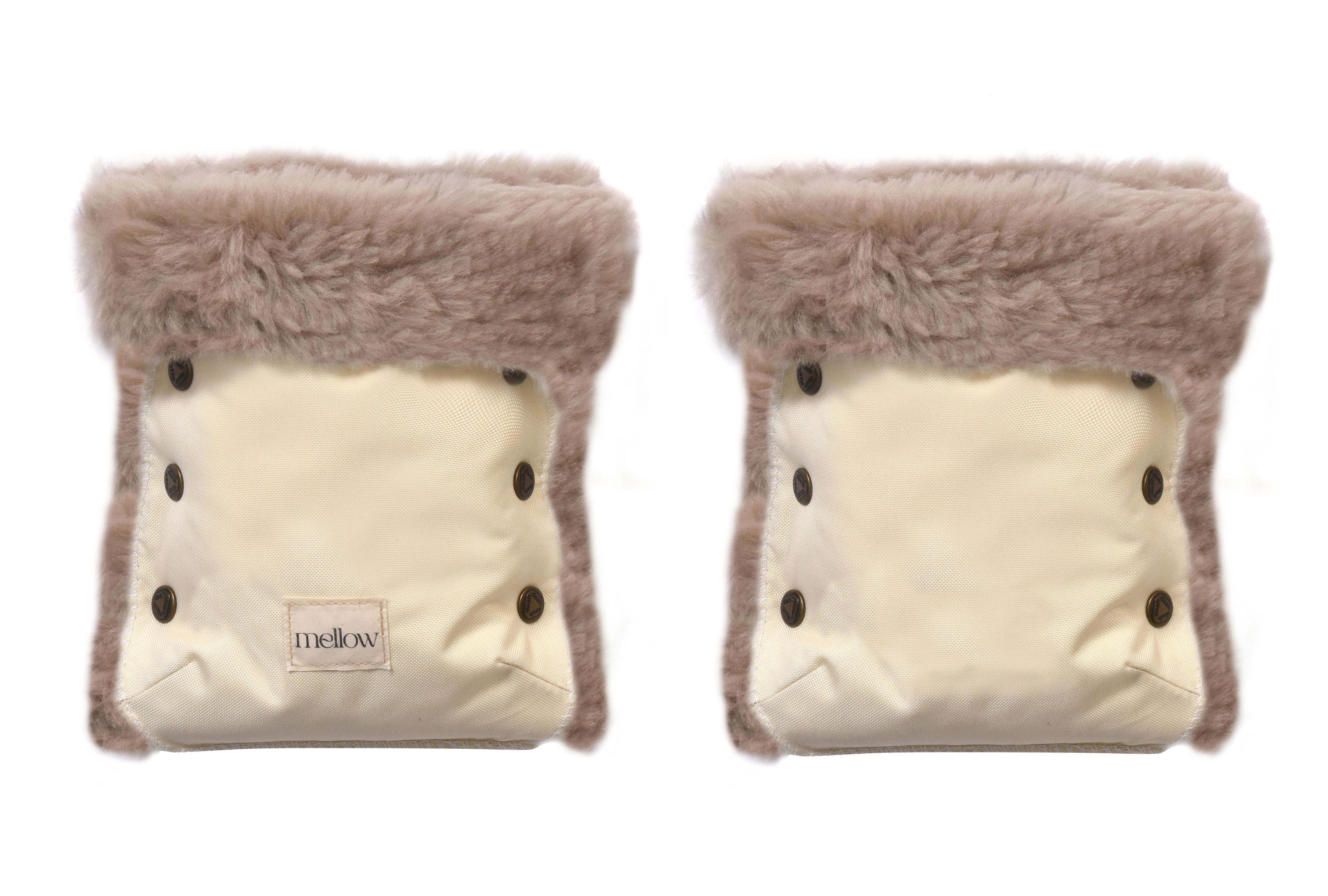 Waterproof Natural Sheepskin Stroller Hand Muffs - White&Beige-0
