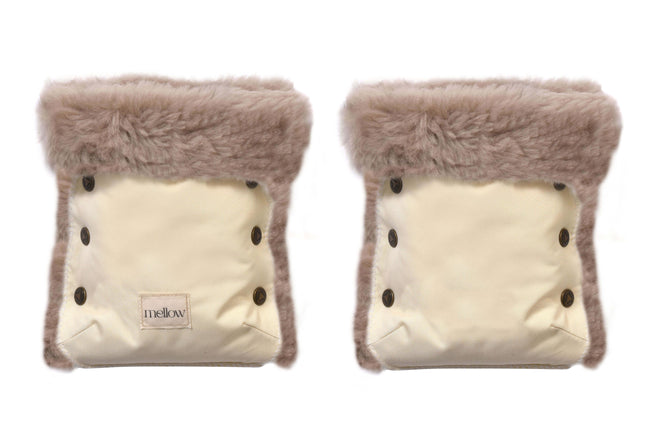 Waterproof Natural Sheepskin Stroller Hand Muffs - White&Beige-0