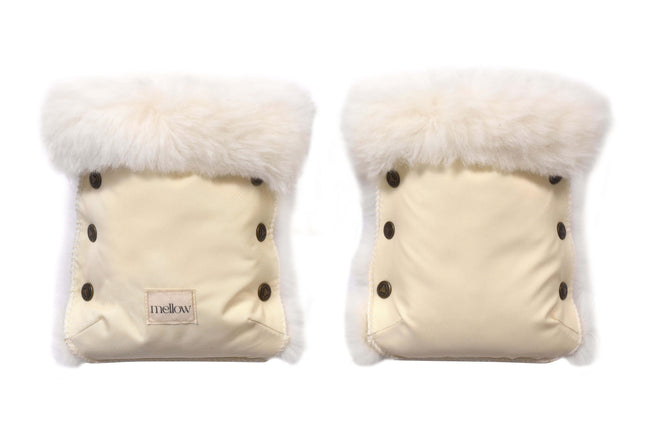 Waterproof Natural Sheepskin Stroller Hand Muffs - White-0