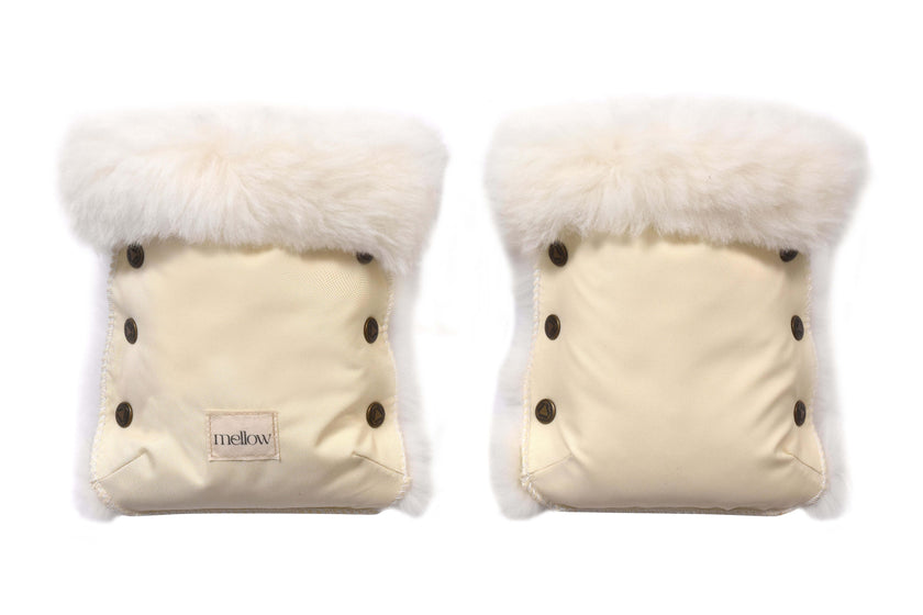 Waterproof Natural Sheepskin Stroller Hand Muffs - White-0