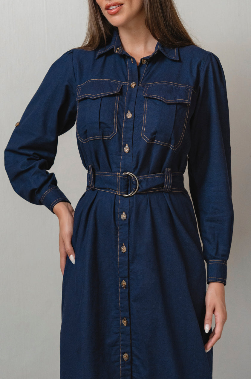 Marcelle Belted Linen Shirt Dress-2