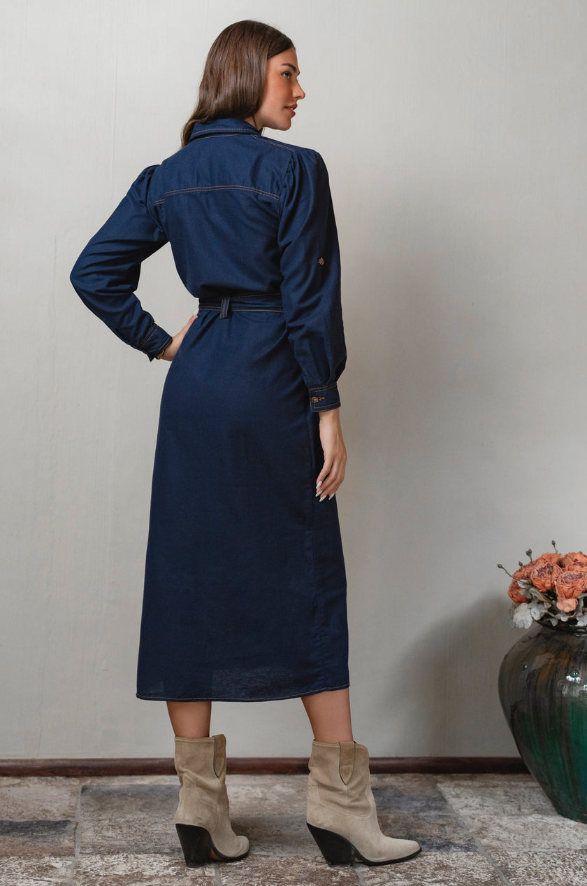 Marcelle Belted Linen Shirt Dress-4