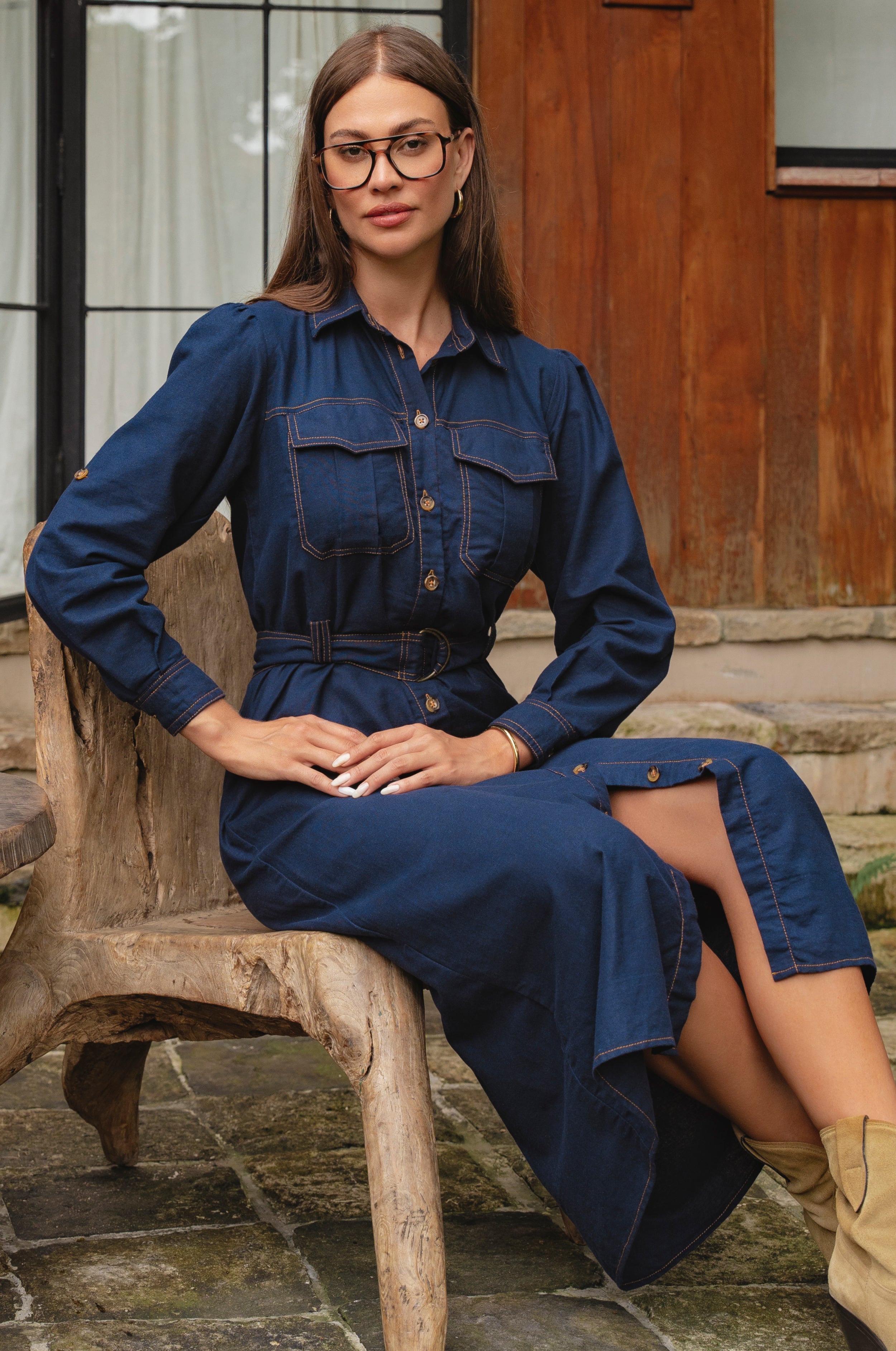 Marcelle Belted Linen Shirt Dress-3
