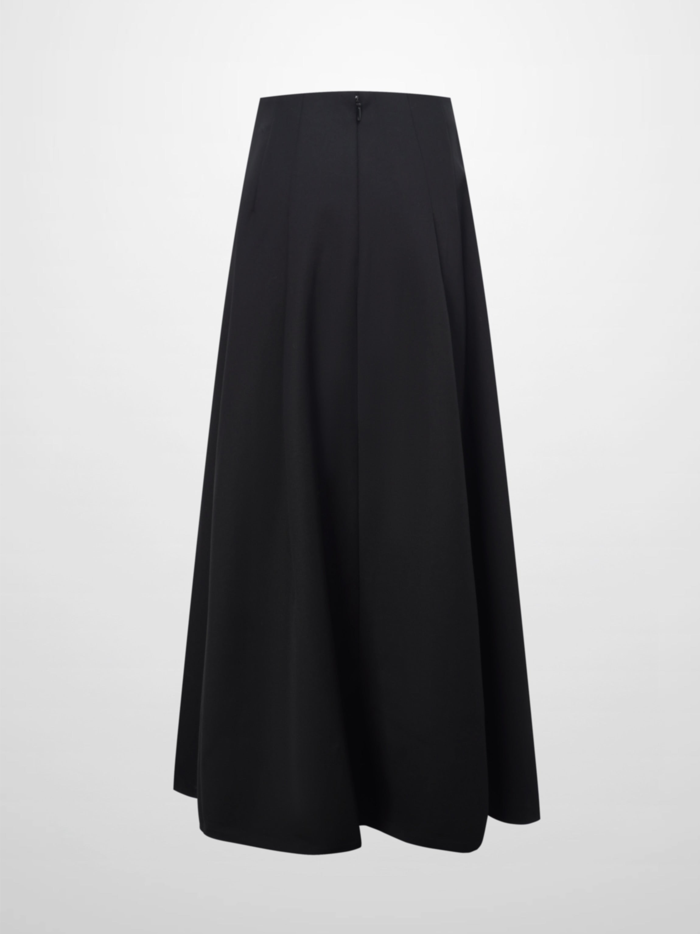 Top Pleat Wool Blend Midi Skirt-Black-1