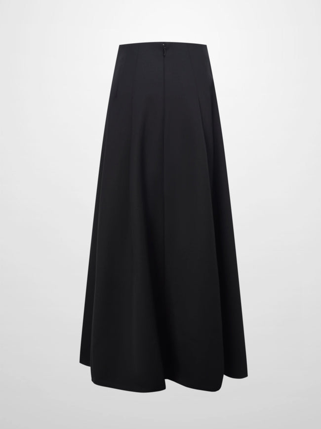 Top Pleat Wool Blend Midi Skirt-Black-1