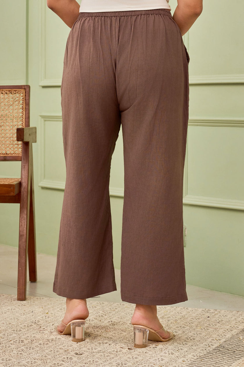 TAUPE LINEN MID-RISE RELAXED FIT PANTS-2