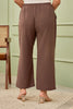 TAUPE LINEN MID-RISE RELAXED FIT PANTS-2