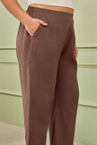 TAUPE LINEN MID-RISE RELAXED FIT PANTS-3