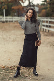Wool Blend Slip Skirt-Black-0