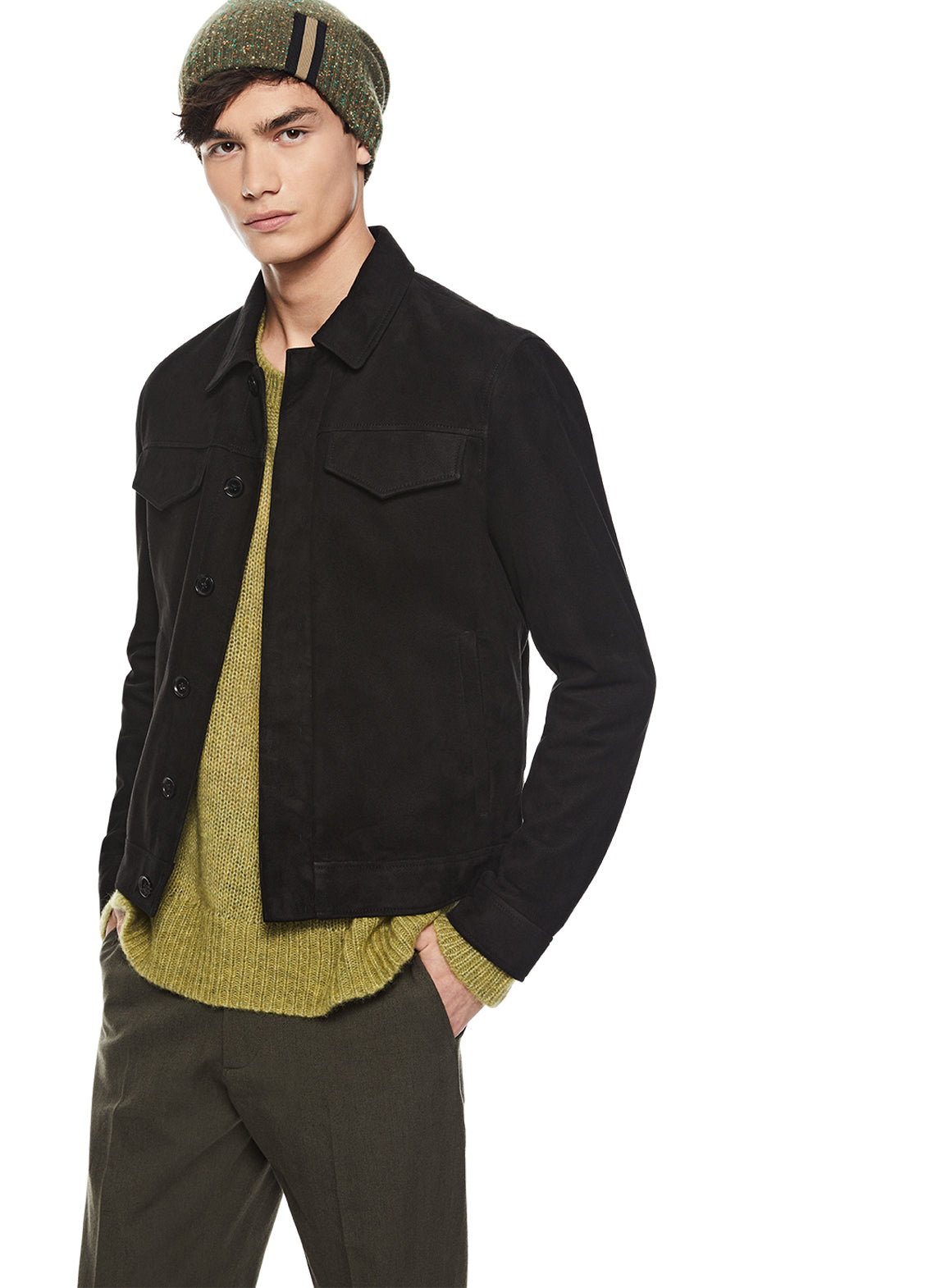 Suede Trucker Jacket (Black)-3