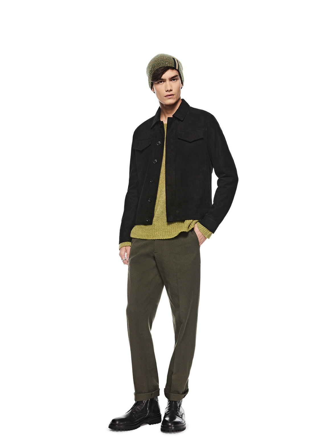 Suede Trucker Jacket (Black)-1
