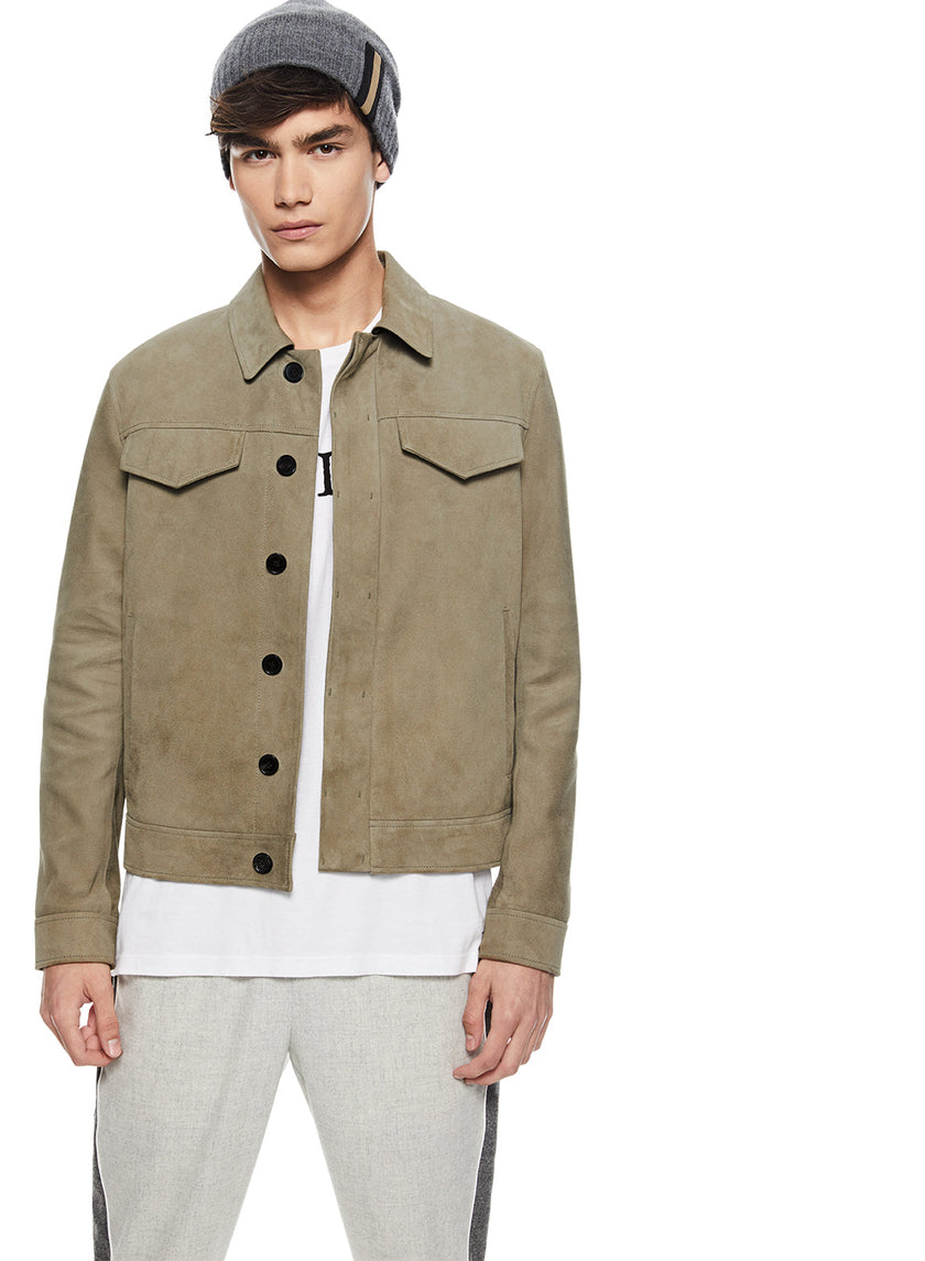 Suede Trucker Jacket (Sage)-3