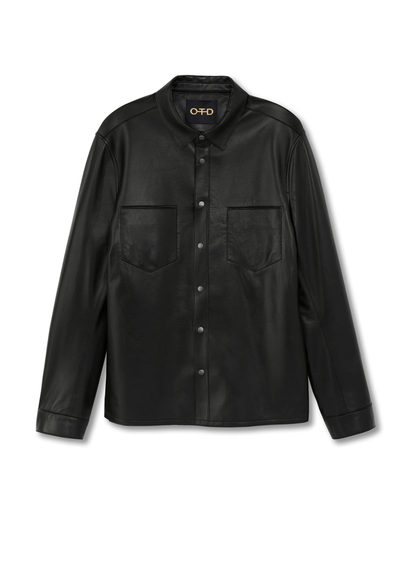 Leather Shirt Jacket (Black)-0