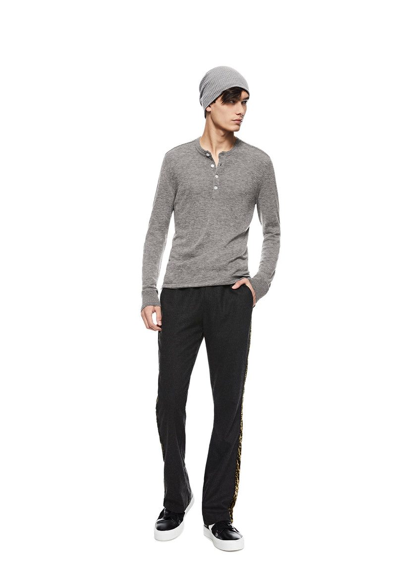 Superfine Wool Henley Sweater (Grey Heather)-1