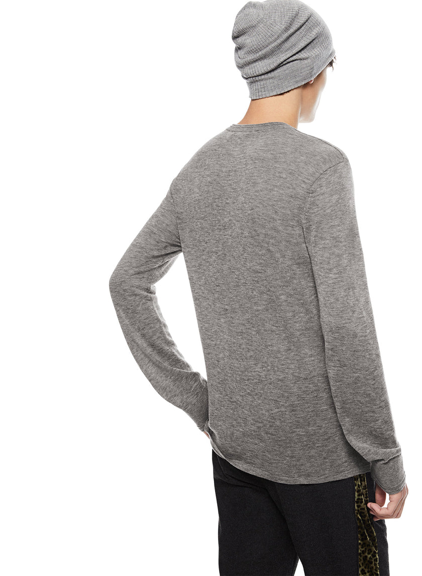 Superfine Wool Henley Sweater (Grey Heather)-2