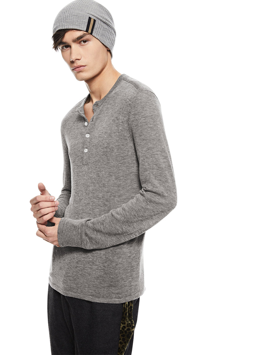 Superfine Wool Henley Sweater (Grey Heather)-3