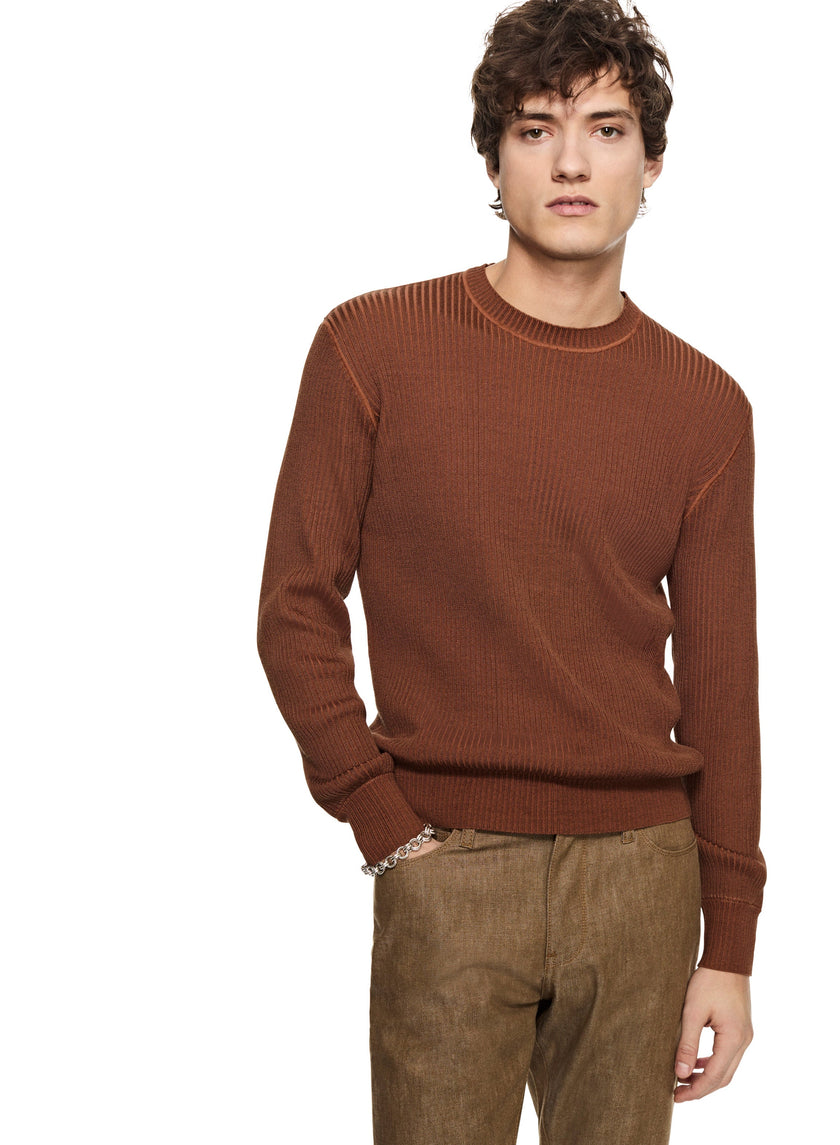Ribbed Poor Boy Crewneck Sweater (Sepia Brown)-2