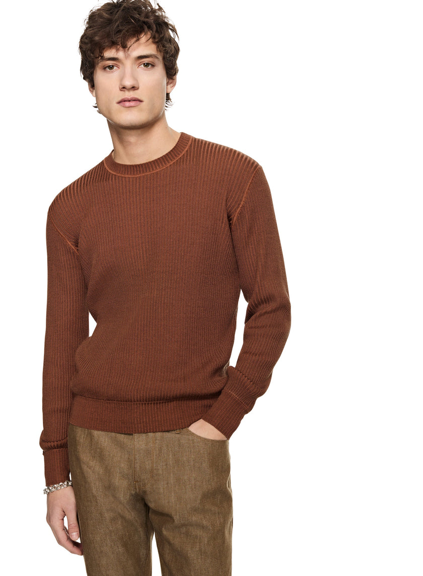 Ribbed Poor Boy Crewneck Sweater (Sepia Brown)-1