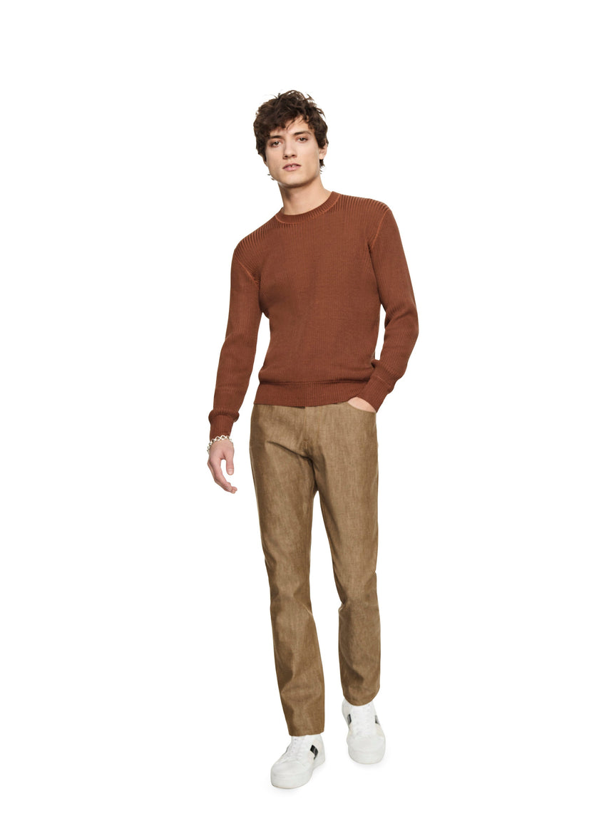 Ribbed Poor Boy Crewneck Sweater (Sepia Brown)-4
