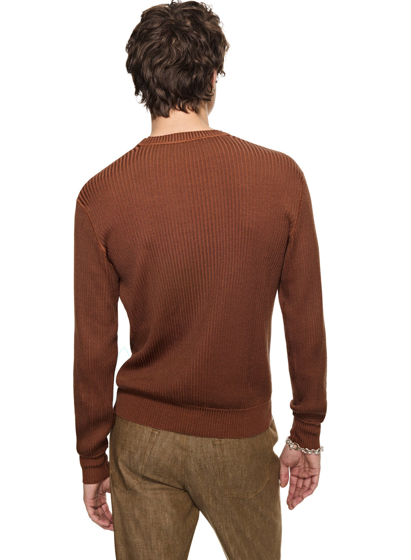 Ribbed Poor Boy Crewneck Sweater (Sepia Brown)-3