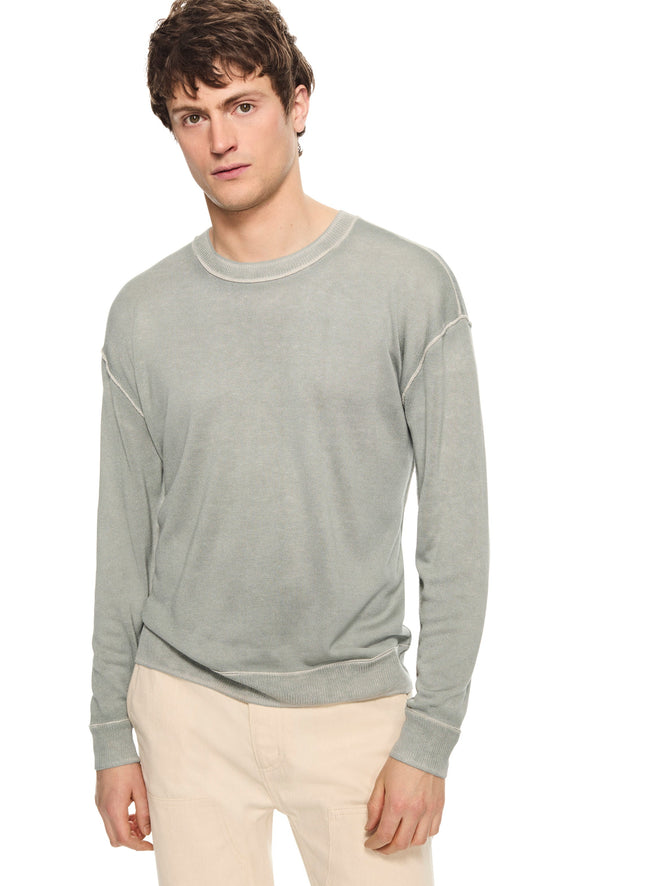 Silk and Cashmere Reverse Print Crewneck Sweater (Misty Blue)-0