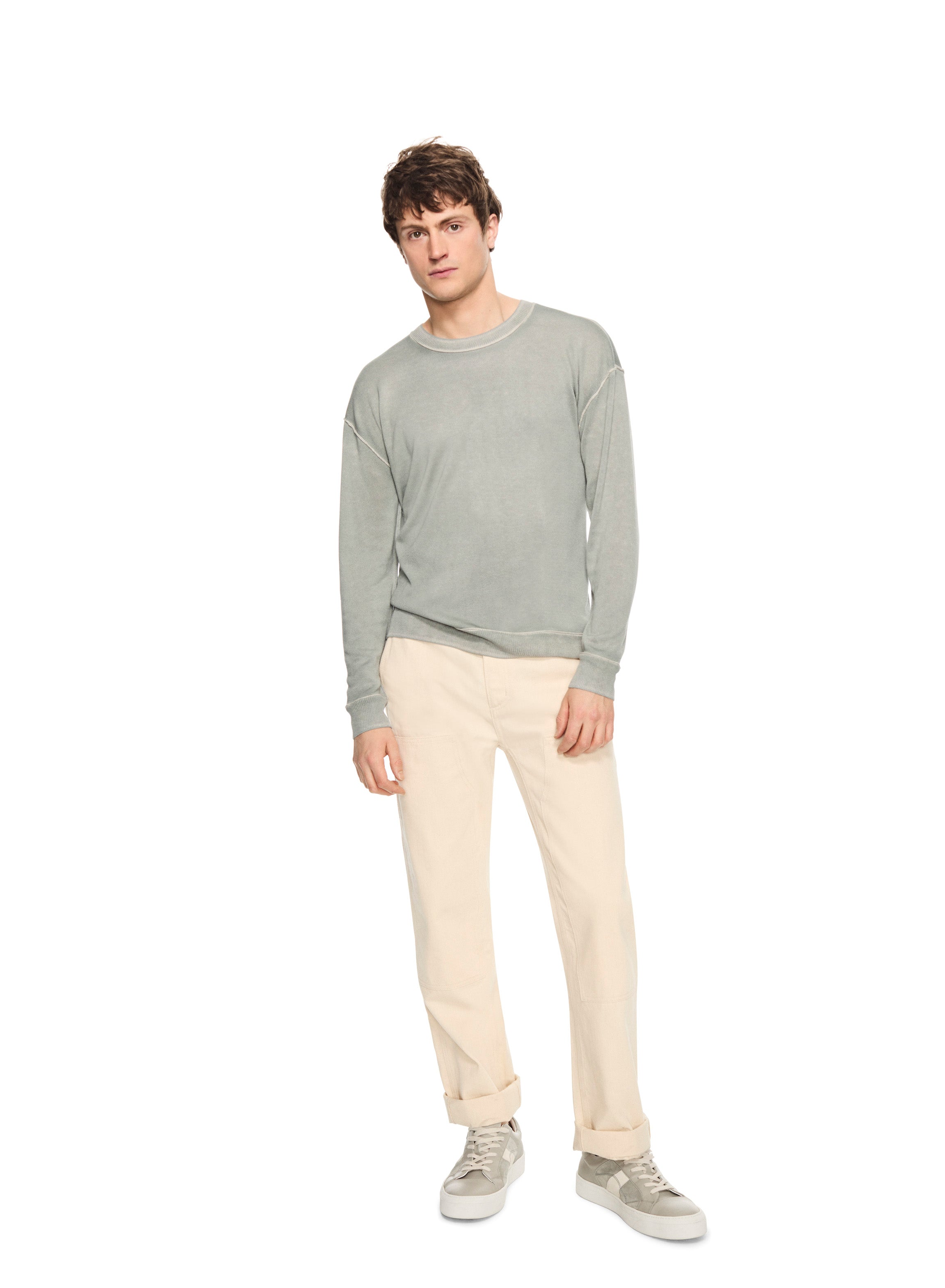 Silk and Cashmere Reverse Print Crewneck Sweater (Misty Blue)-1