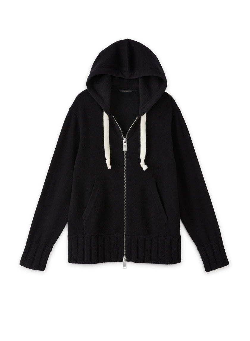 Cashmere-Blend Zipped Hoodie (Black)-0
