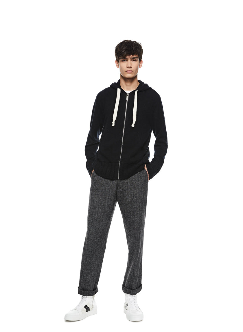 Cashmere-Blend Zipped Hoodie (Black)-4