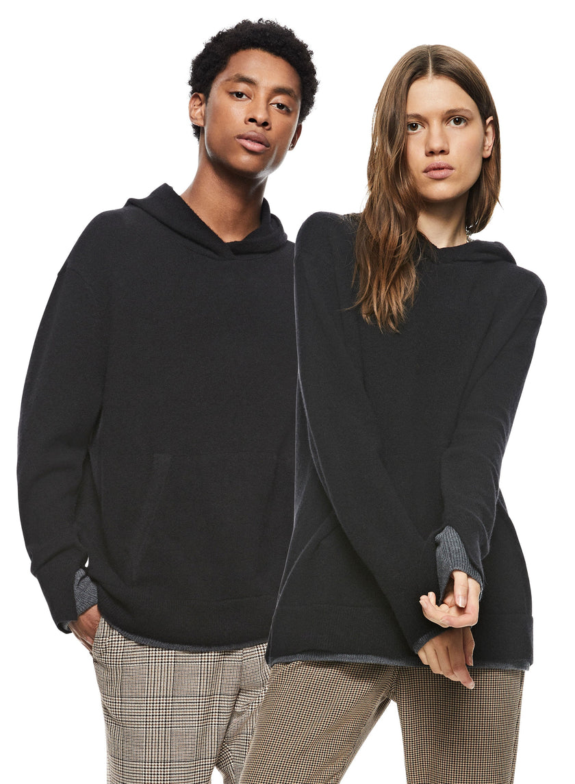 Merino Wool Hoodie Sweater (Black)-1