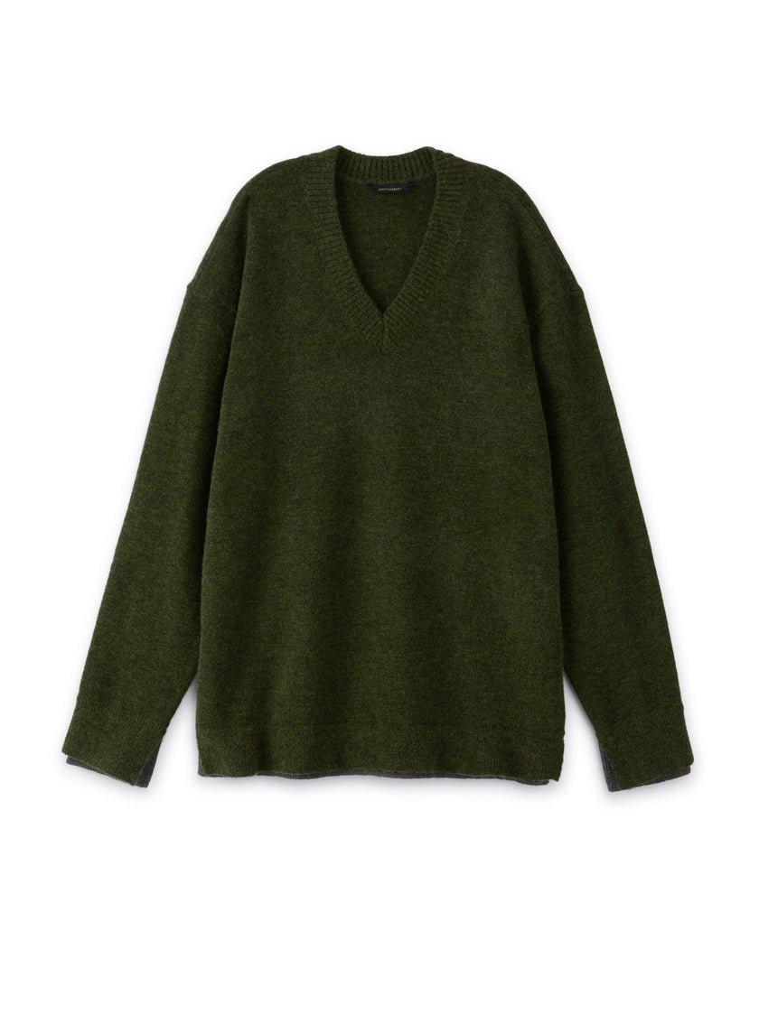 Merino Wool V-Neck Sweater (Dark-Olive)-0