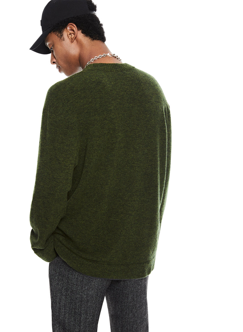 Merino Wool V-Neck Sweater (Dark-Olive)-3
