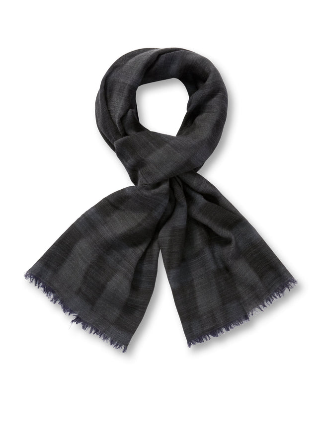 Shaded Plaid Wool Scarf (Charcoal)-0