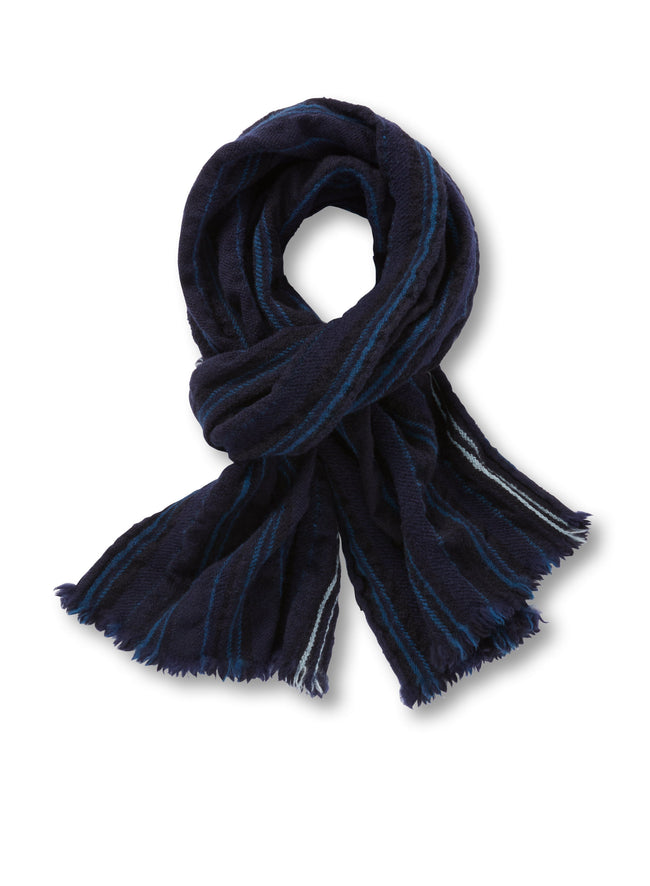 Multi-Striped Wool Scarf (Navy)-0