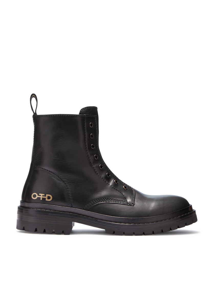 Laceless Leather Combat Boots (Black)-0