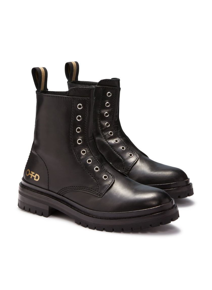 Laceless Leather Combat Boots (Black)-1