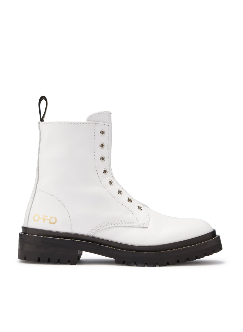 Laceless Leather Combat Boots (White)-0