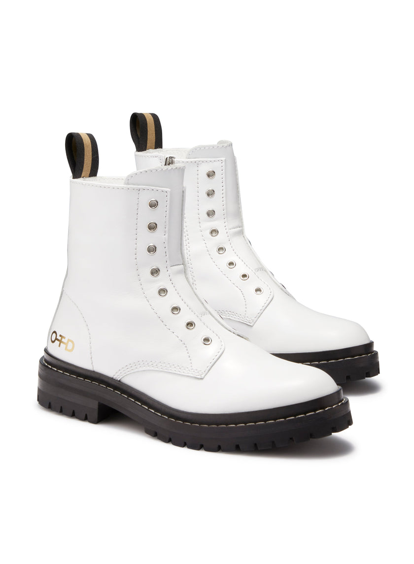 Laceless Leather Combat Boots (White)-1