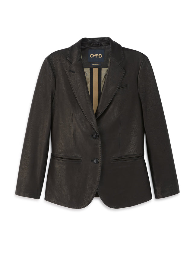 Cropped Sleeve Leather Blazer-0