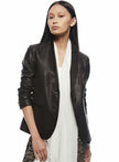 Cropped Sleeve Leather Blazer-4