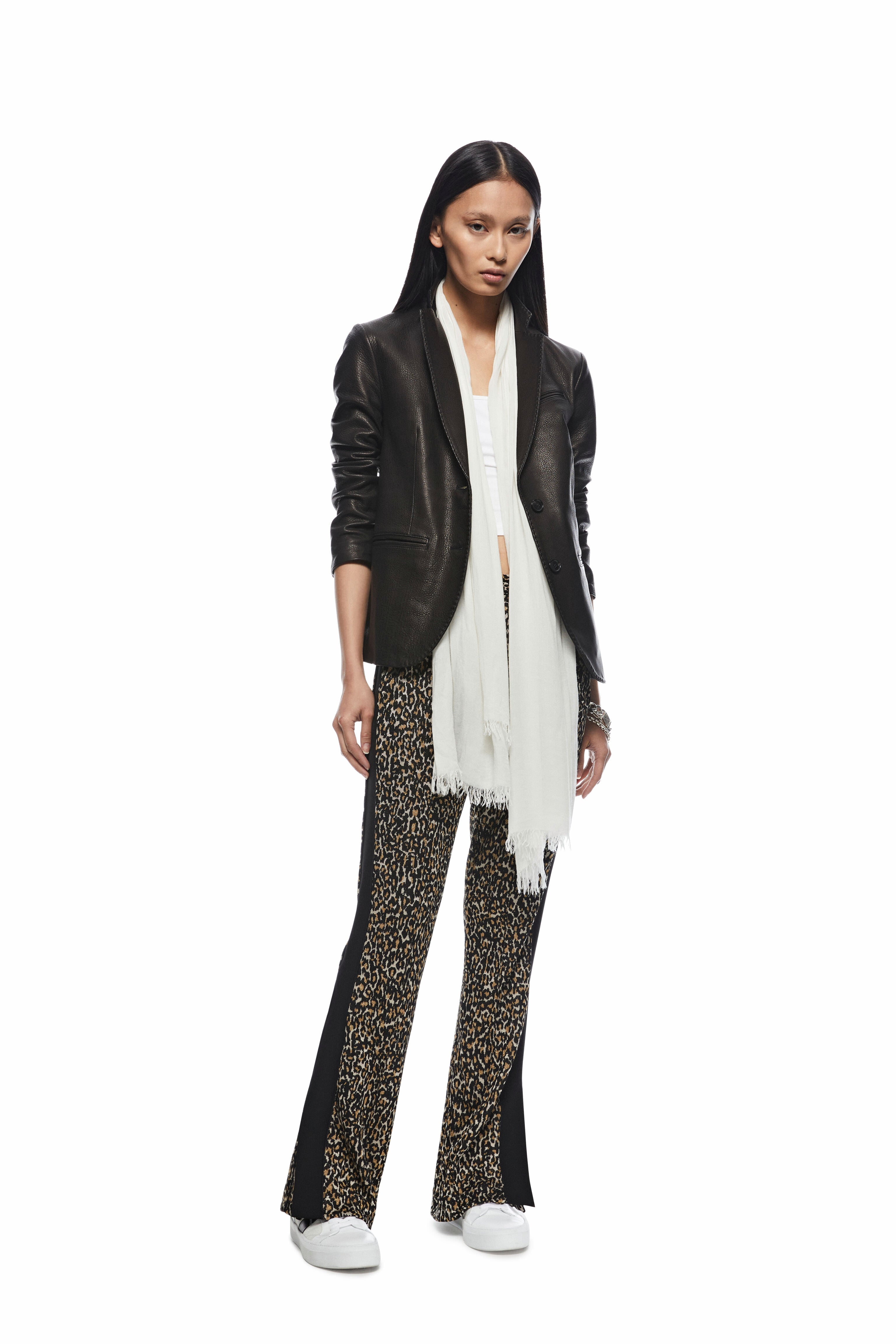 Cropped Sleeve Leather Blazer-2