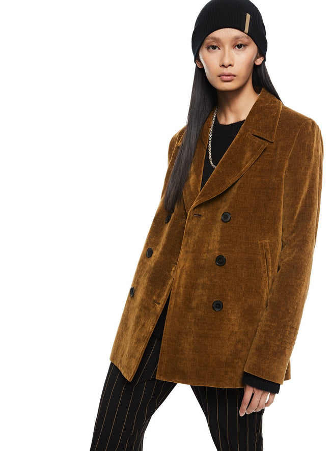 Linen-Blend Velvet Peacoat